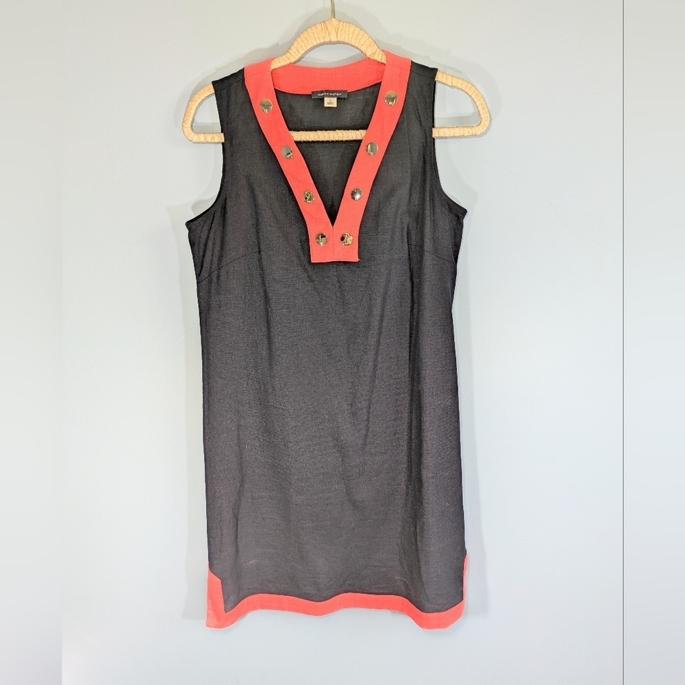 Tommy Hilfiger Navy/Coral Linen Shift Dress - Picture 2 of 5
